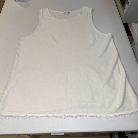 J. Jill Tops - J.Jill White Linen Blend Tank Top Womens Size Medium Raw Hem Sleeveless Casual